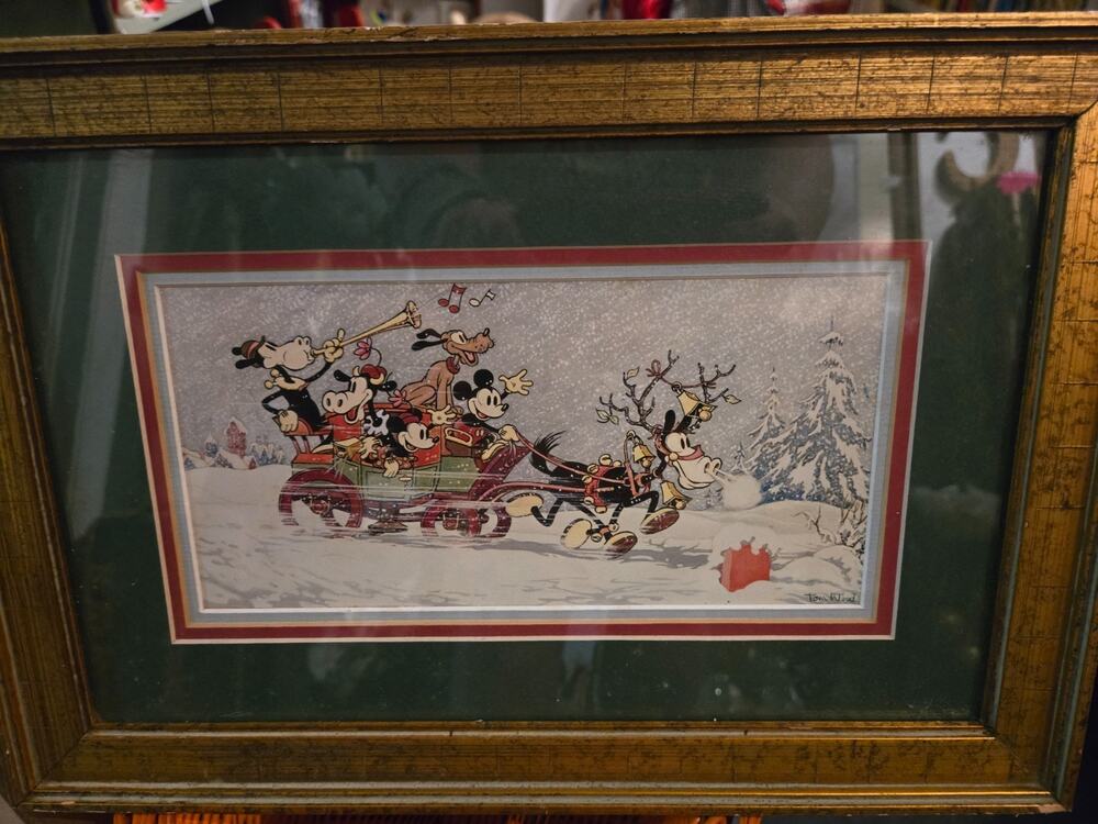 Disney Vintage Framed Art by Tom Wood w/Mickey & Friends, Framed no glass